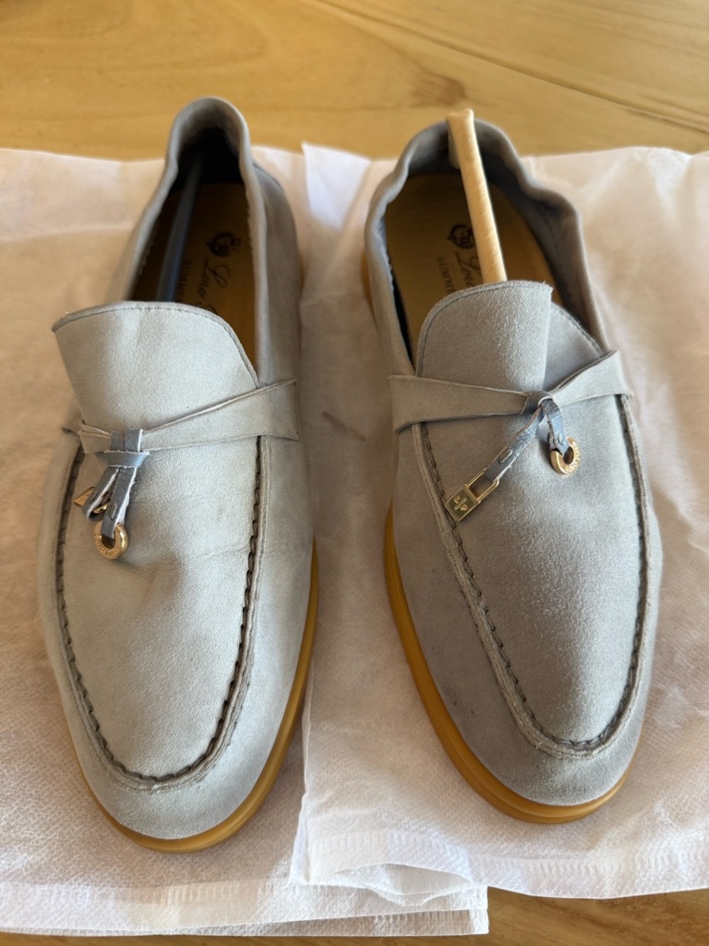 Loro Piana Light Gray Suede Tassel Loafers